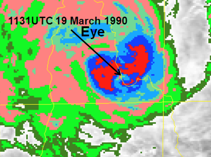 Cyclone Ivor 1990: infrared satellite image 19 March